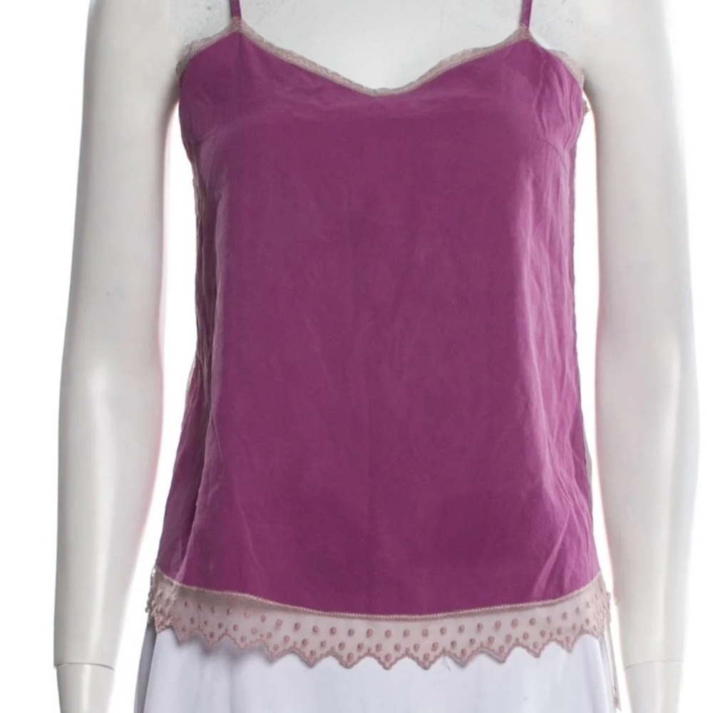 Zadig & Voltaire Silk Tank in Purple with Polka Dot Lace Trim